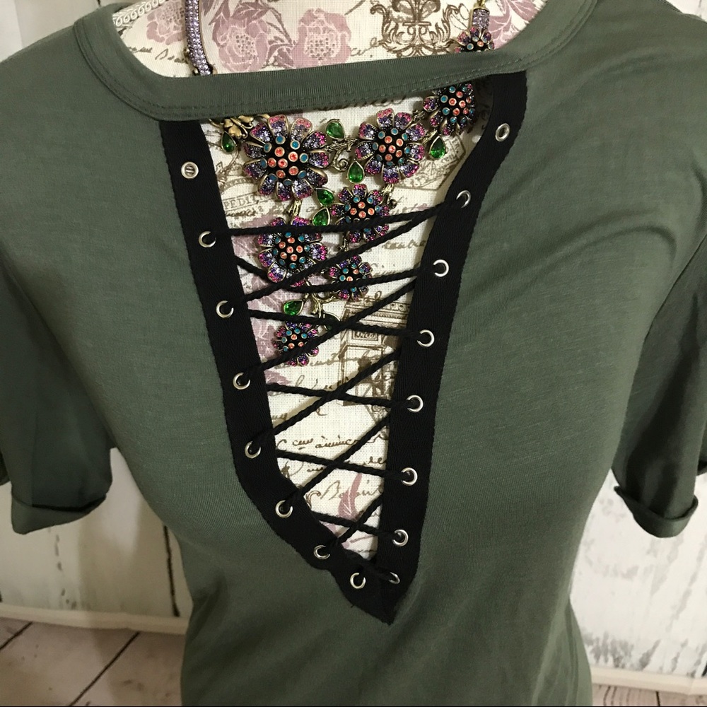 🎈Eyelet Plunge Green Choker Tshirt Dress DR-6 - Picture 3 of 4