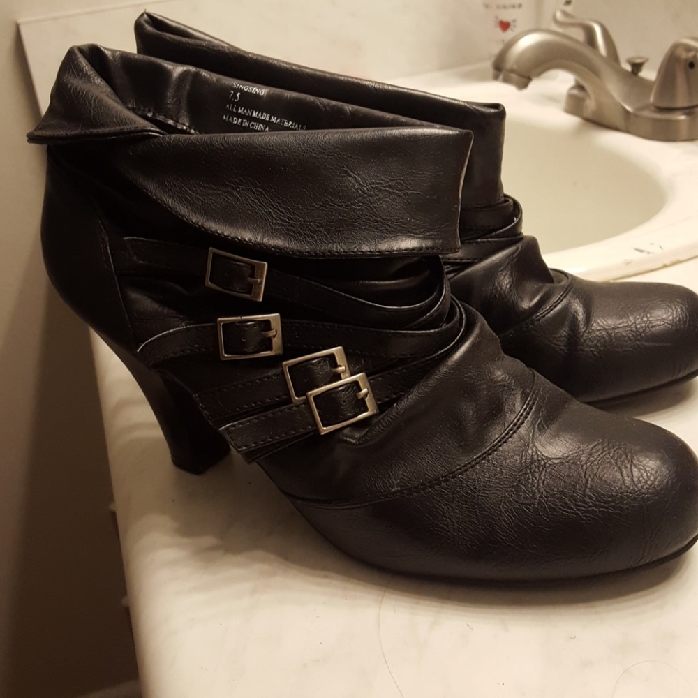 Black leather heels