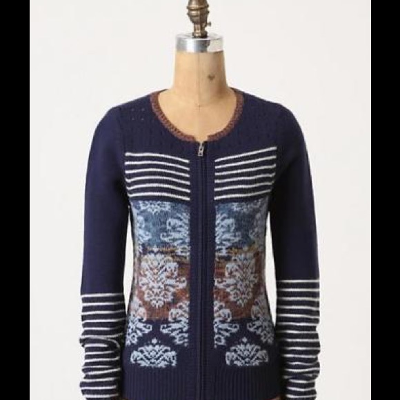 Anthropologie Sweaters - SPARROW Small Arras Navy White Cardigan Sweater