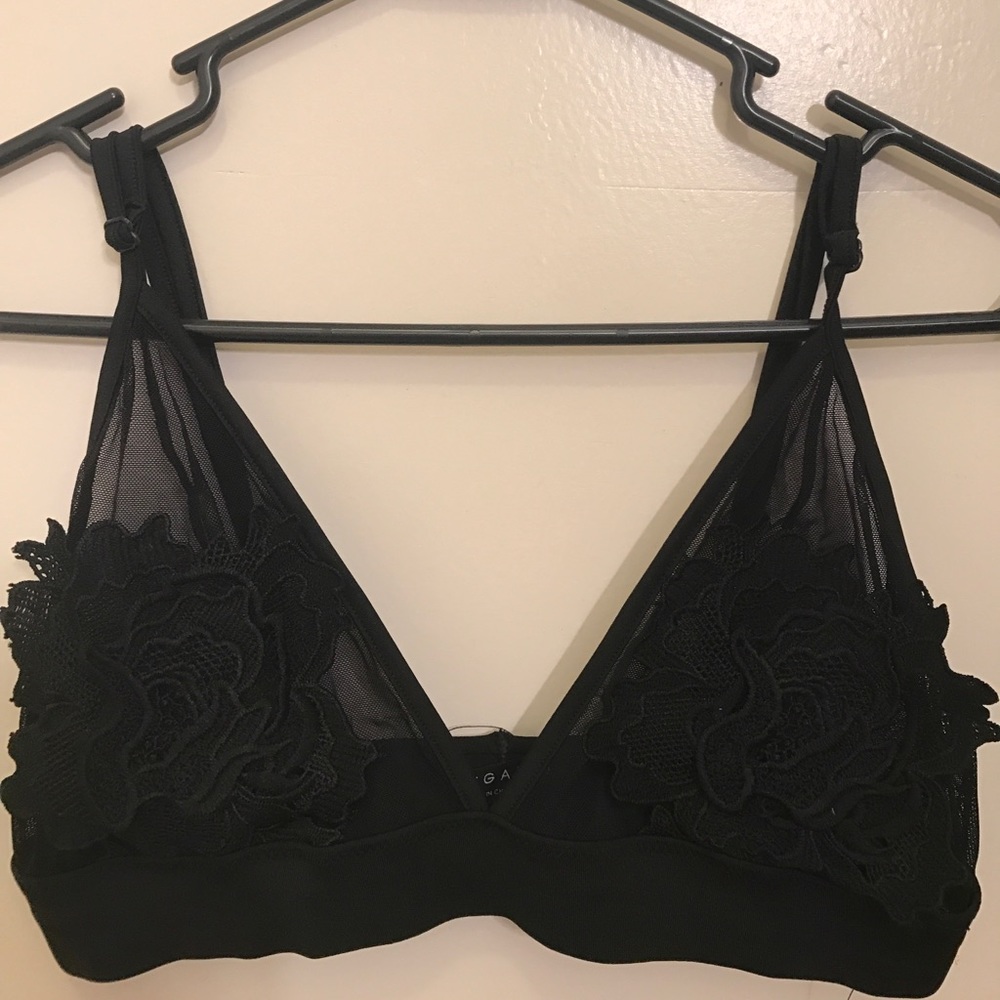 Sexy Black Floral Embroidery Bra