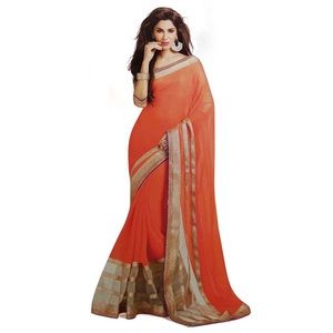 SALE 😊 Beautiful Designer Orange Gold Saree