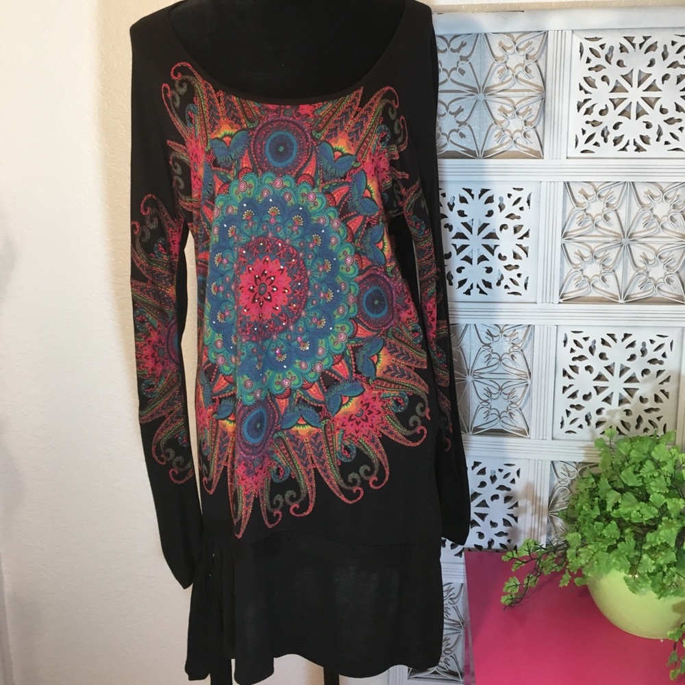 Designual Black Mini Dress w/ Bright, Vivid Colors - Picture 1 of 8