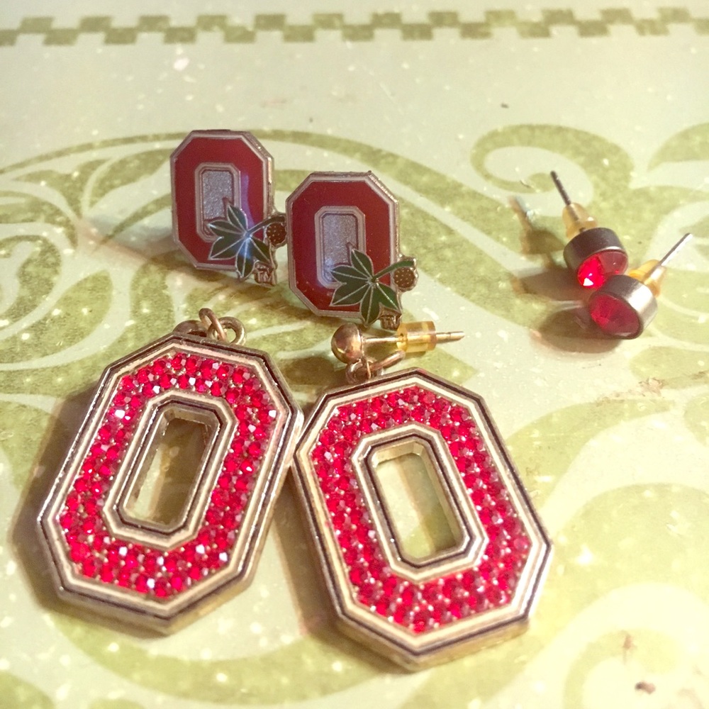 3 Pairs of Ohio State earrings
