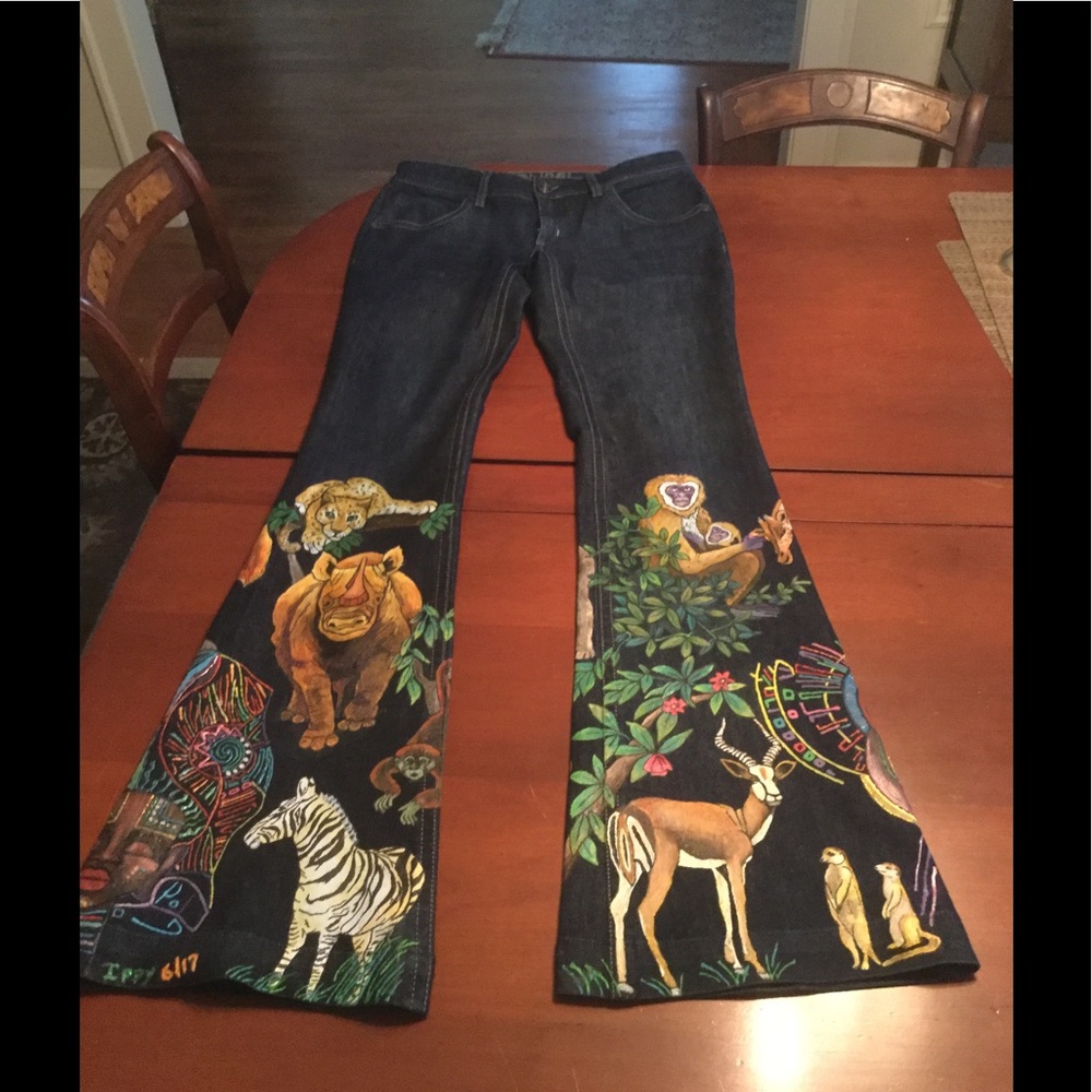 Hand-Painted Bell-Bottom Jeans
