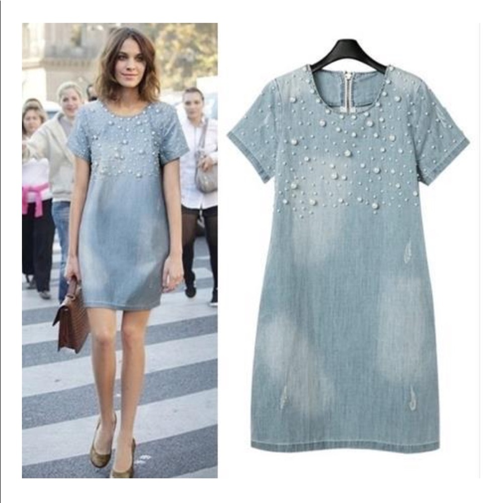 Denim pearl midi dress