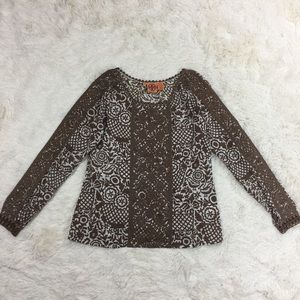 Tory Burch Size 6 Brown Embroidered Lace Tunic