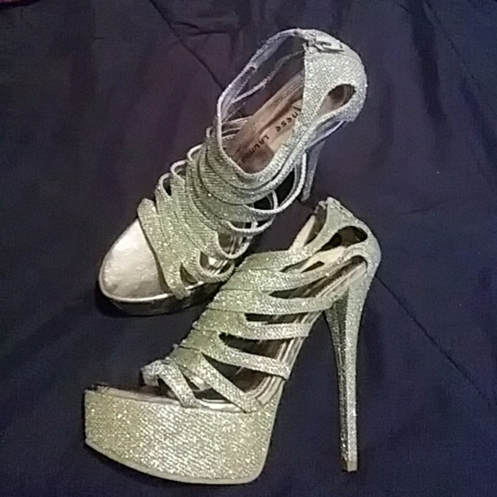 Gold glitter stiletto heels