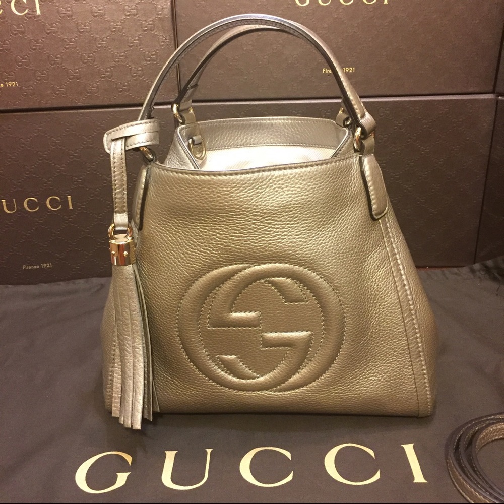 NEW Gucci Metallic Golden Beige Handbag