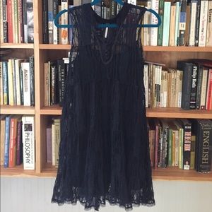 FP delicate navy lace dress with slip