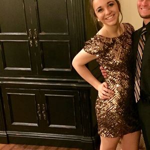 Dress The Population Copper Sequin Dress