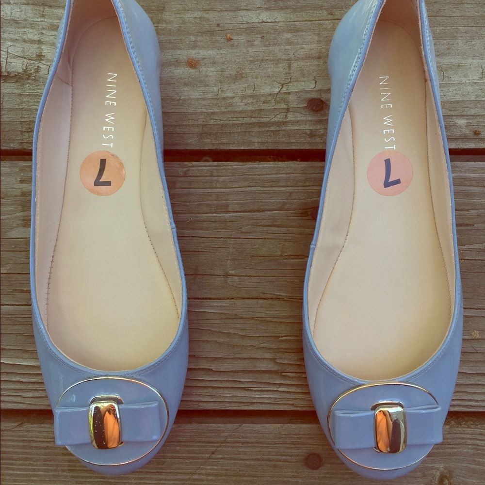 Sky Blue Nine West Ballet Flat W/ Gold accents S7