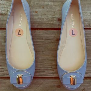 Sky Blue Nine West Ballet Flat W/ Gold accents S7