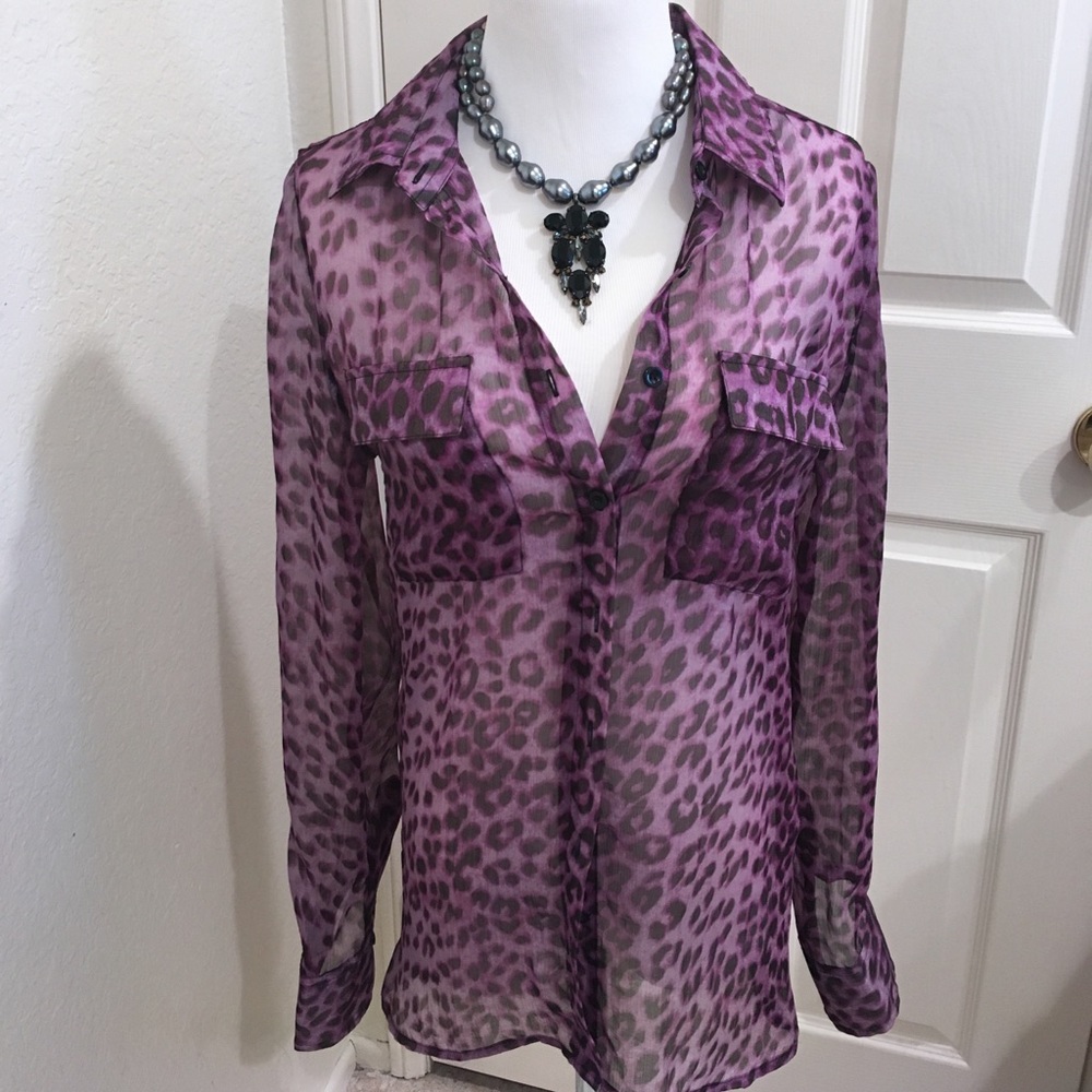 Beautiful sheer purple &  black leopard blouse