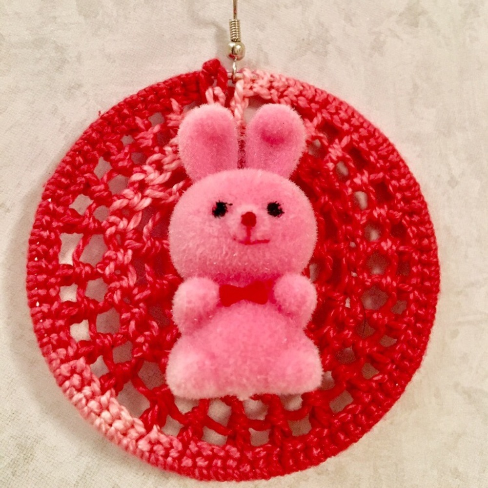 Pink Crochet Bunny Rabbit Earrings