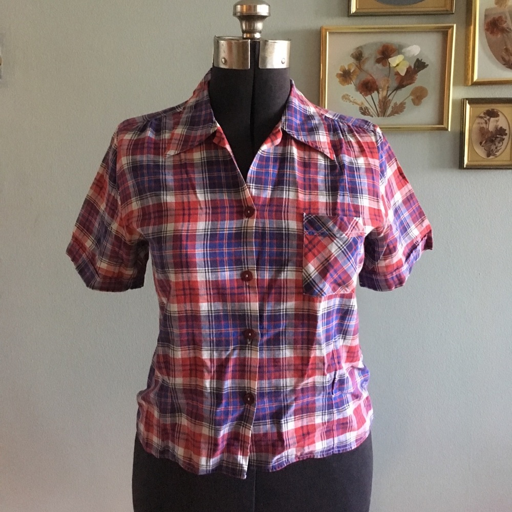 VINTAGE 50s cotton pinup plaid button up