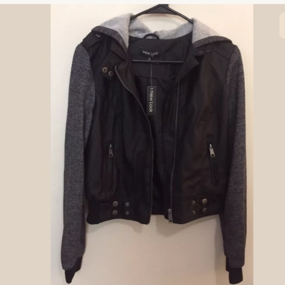 Ladies small faux leather black bomber jacket NWT