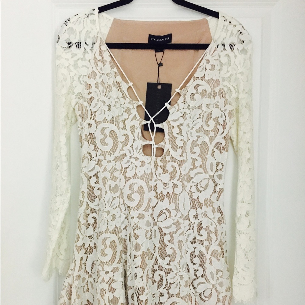 Deep v lace over mini dress