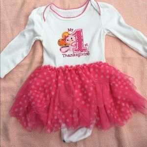 My First Thanksgiving turkey pink polka dot dress