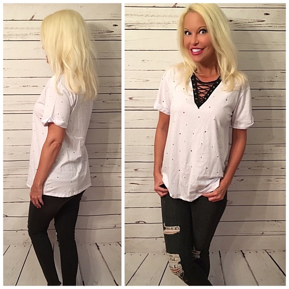Distressed oversized lace up top! - Picture 2 of 2