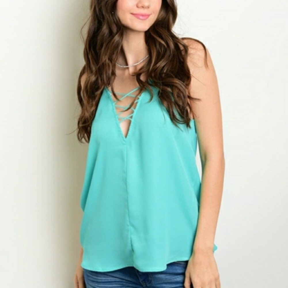 Mint Cross V-neck Open Back Top