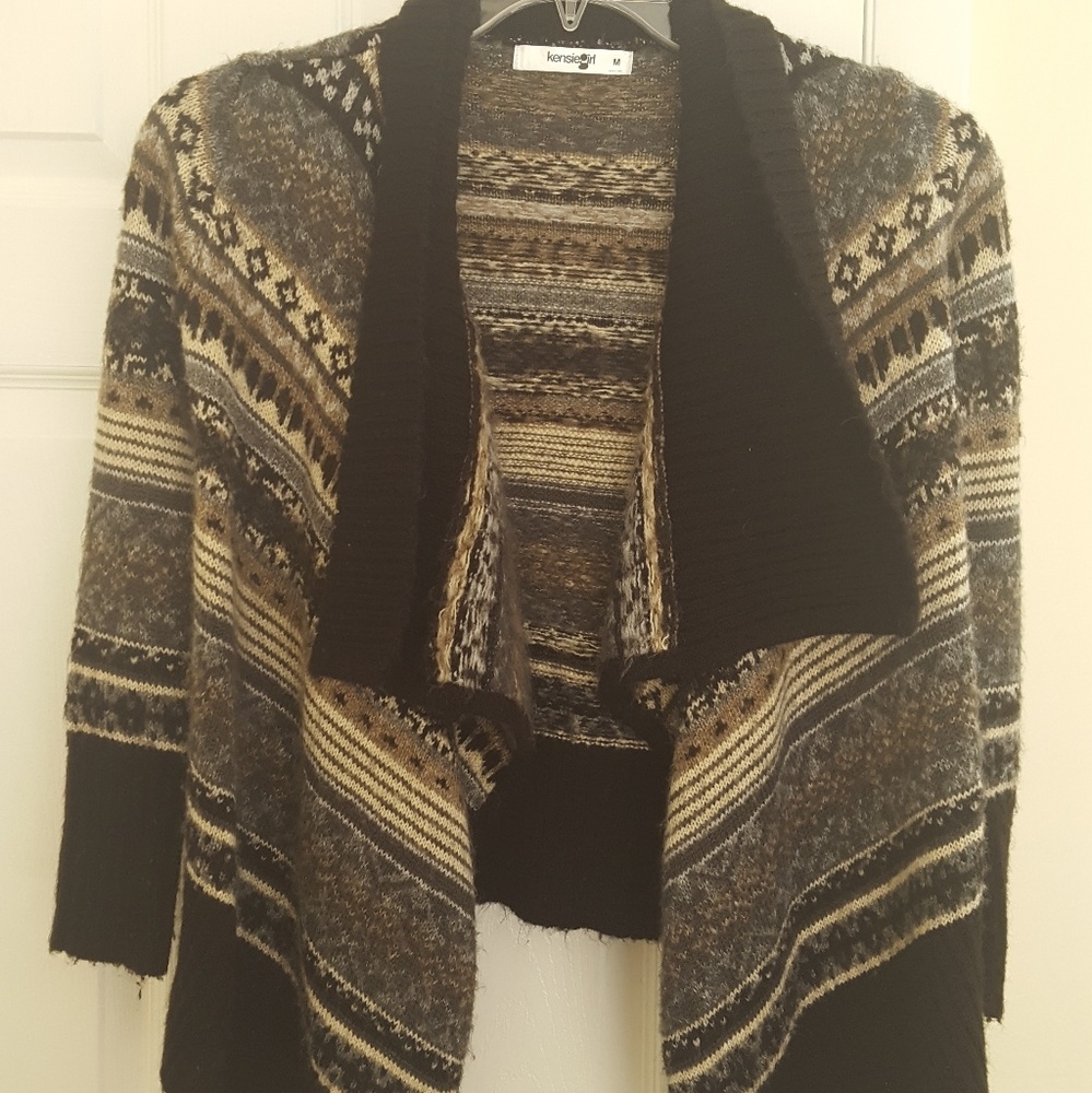 Kensie girl medium brown & black fairaisle cardiga