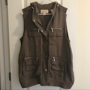 Michael Kors Olive Green Utility Vest with Hood