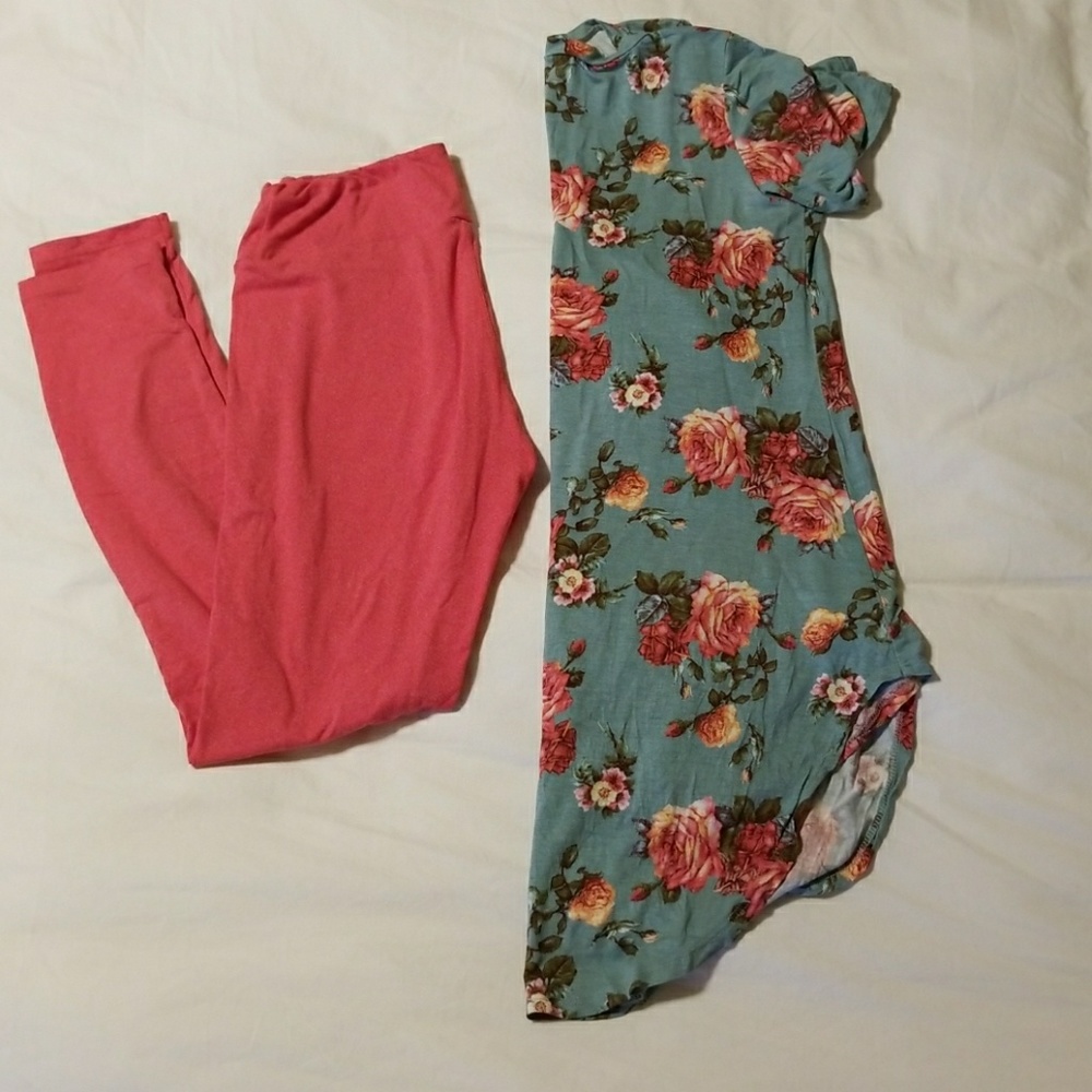 Floral Tee and new LuLaRoe OS Coral leggings
