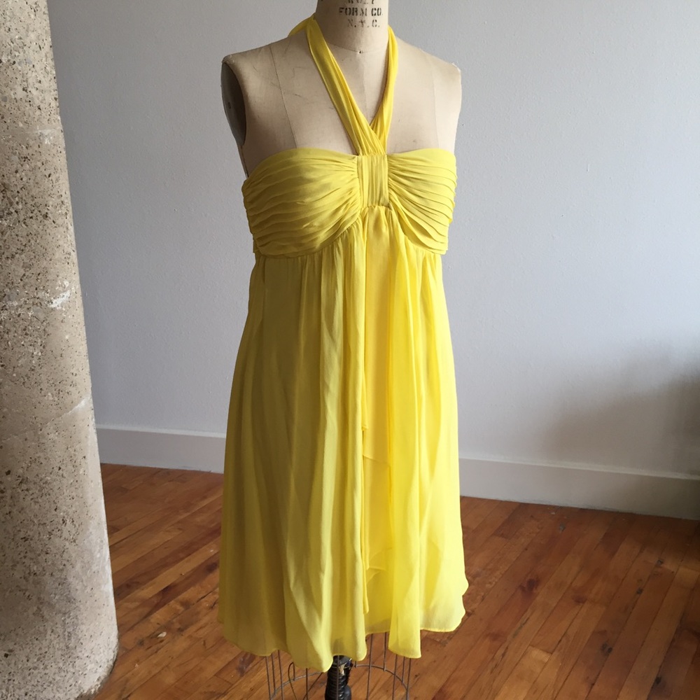 Yellow silk chiffon strapless dress. Size 12