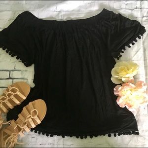 Gray Monroe Tops - Gray Monroe Belle Off Shoulder Top with Pom Poms Gray Monroe Tops - Gray Monroe Belle Off Shoulder Top with Pom Poms