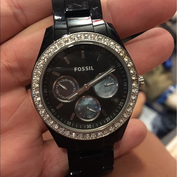 Fossil Watch Black With Diamond 