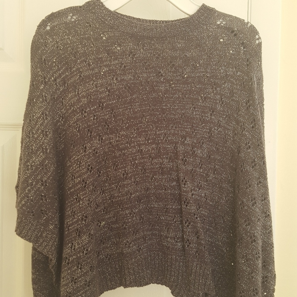 DKNY silver lurex sweater poncho with arm holes