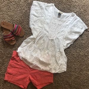 White Embroidered Cotton Blouse