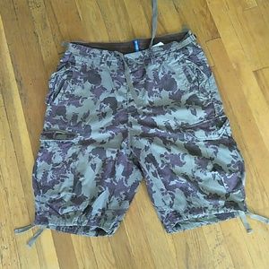 Floral design cargo shorts...worn, small discolor
