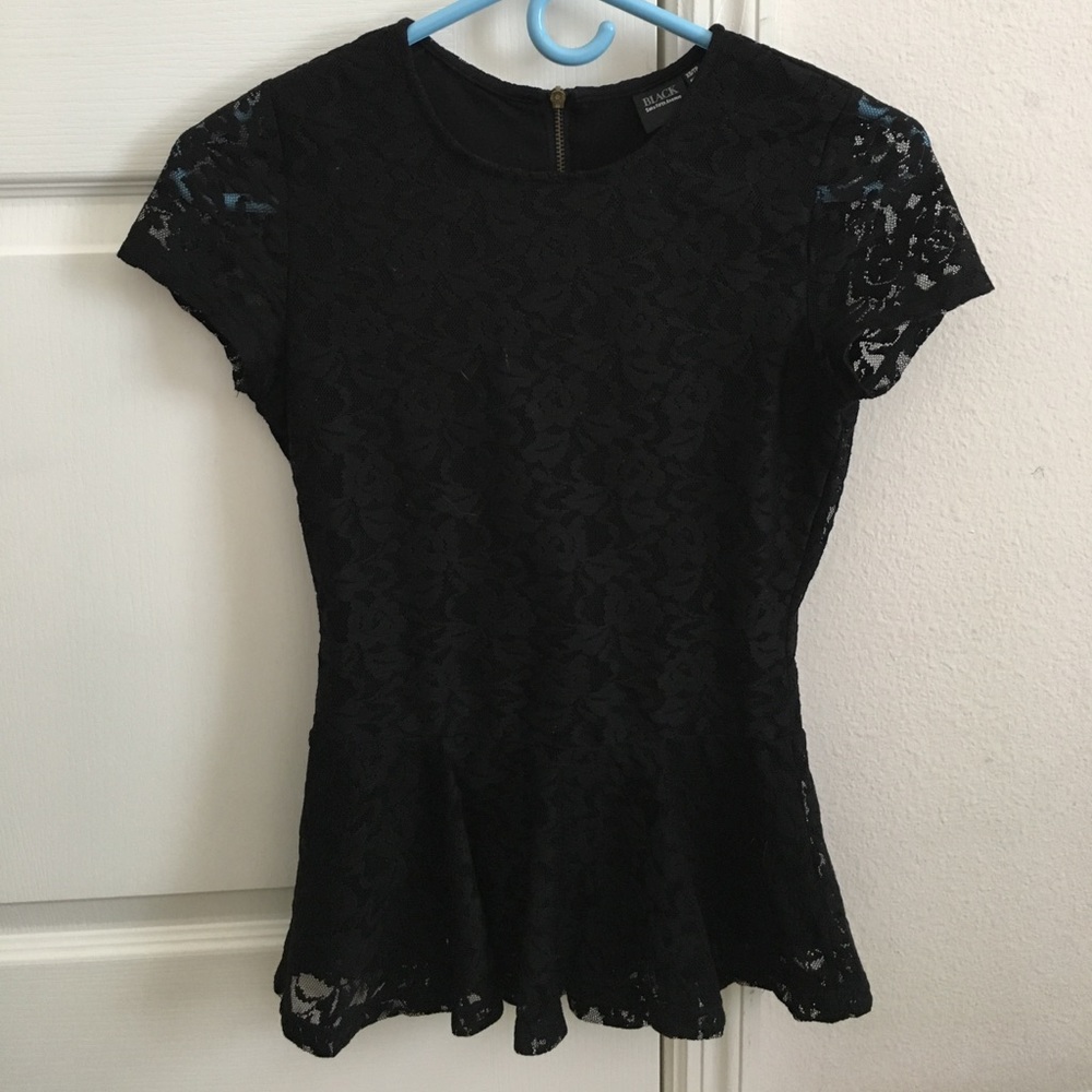 Saks Fifth Avenue Black Lace Peplum Top