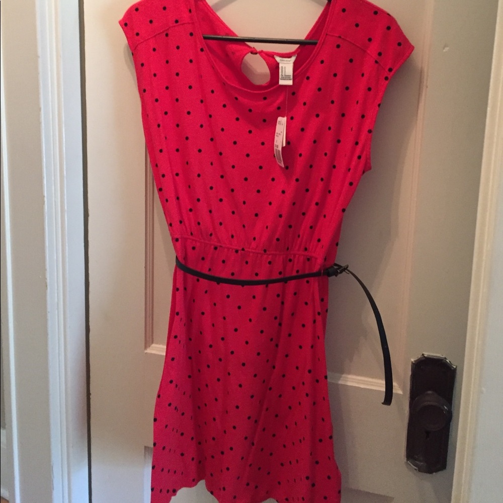 Red and black polka dot dress