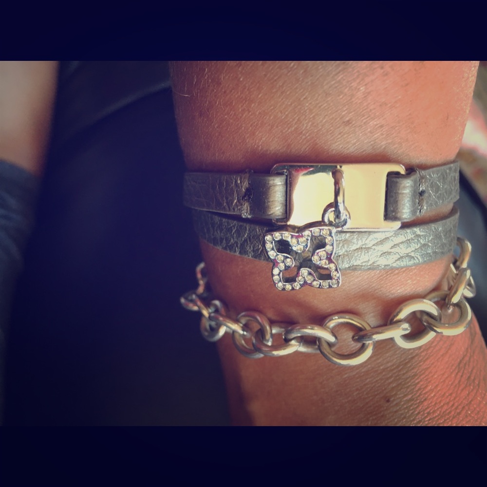 Pewter leather 14.5" Lia Sophia bracelet