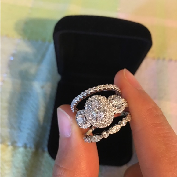 ❤️3pcs real 925 silver engagement ring wedding set - Picture 3 of 5