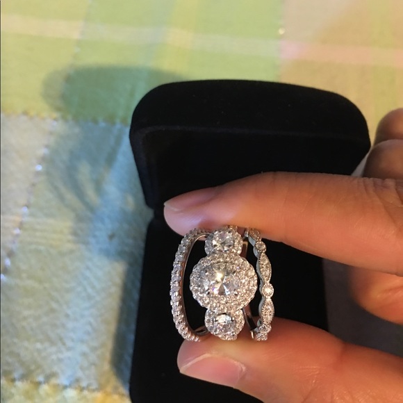 ❤️3pcs real 925 silver engagement ring wedding set - Picture 2 of 5