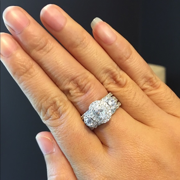 ❤️3pcs real 925 silver engagement ring wedding set - Picture 5 of 5