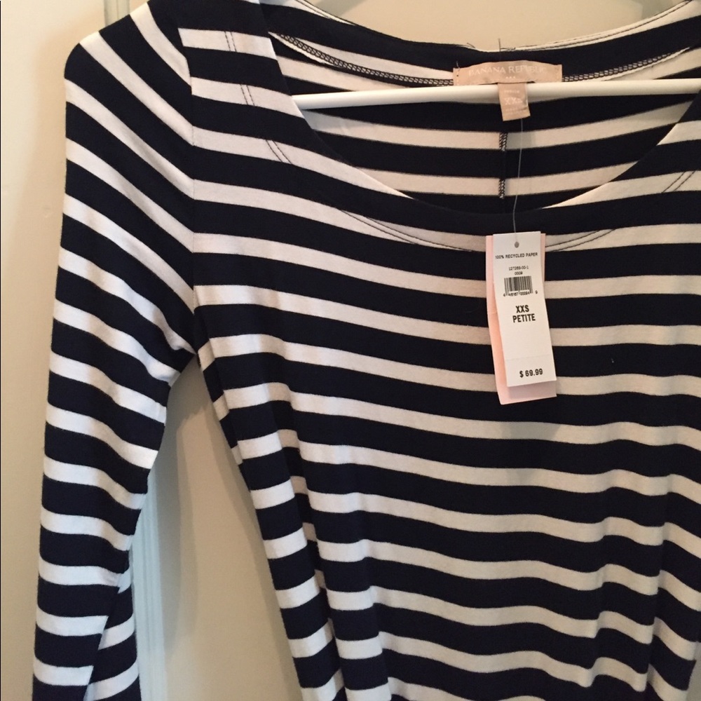 Fitted black and white striped dress