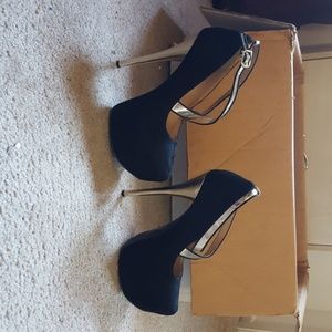 Black suede high heels