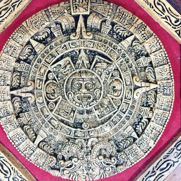 Mayan Calendar Wall Art : Vintage antique mayan calendar carved wood wall art deco Mayan Calendar Wall Art : Vintage antique mayan calendar carved wood wall art deco