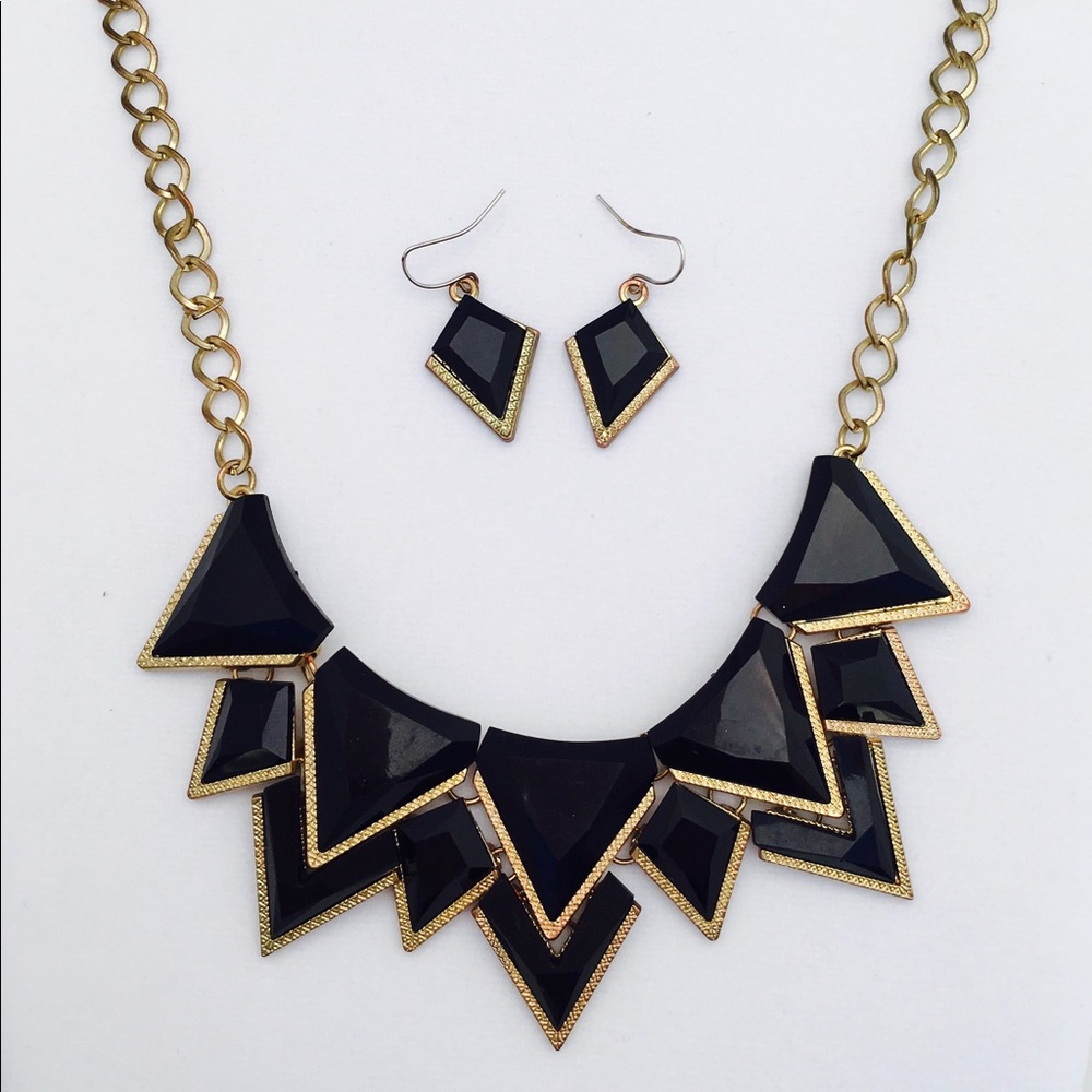 Geometric Bib Statement Necklace and Earring Set