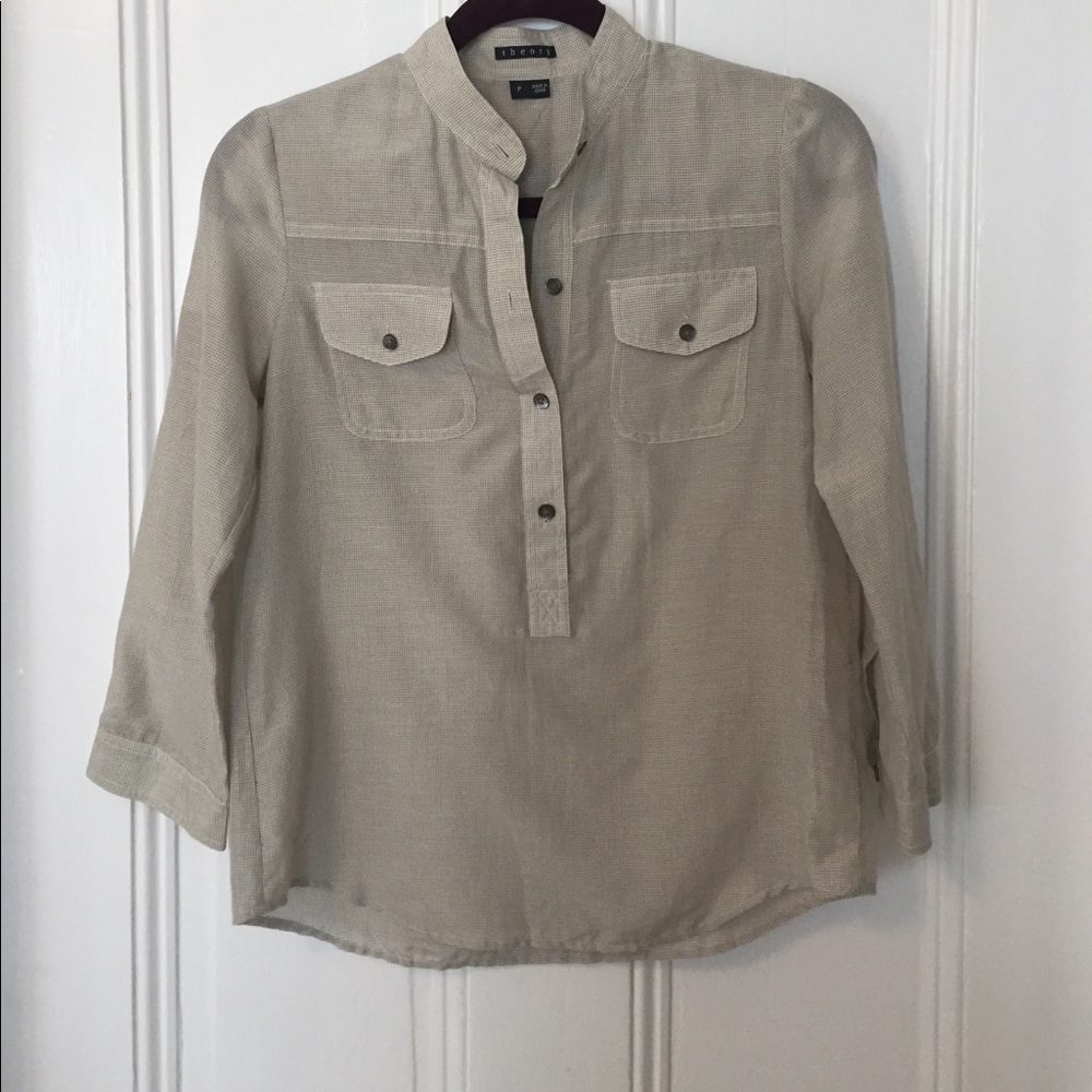 Theory silk check popover shirt S