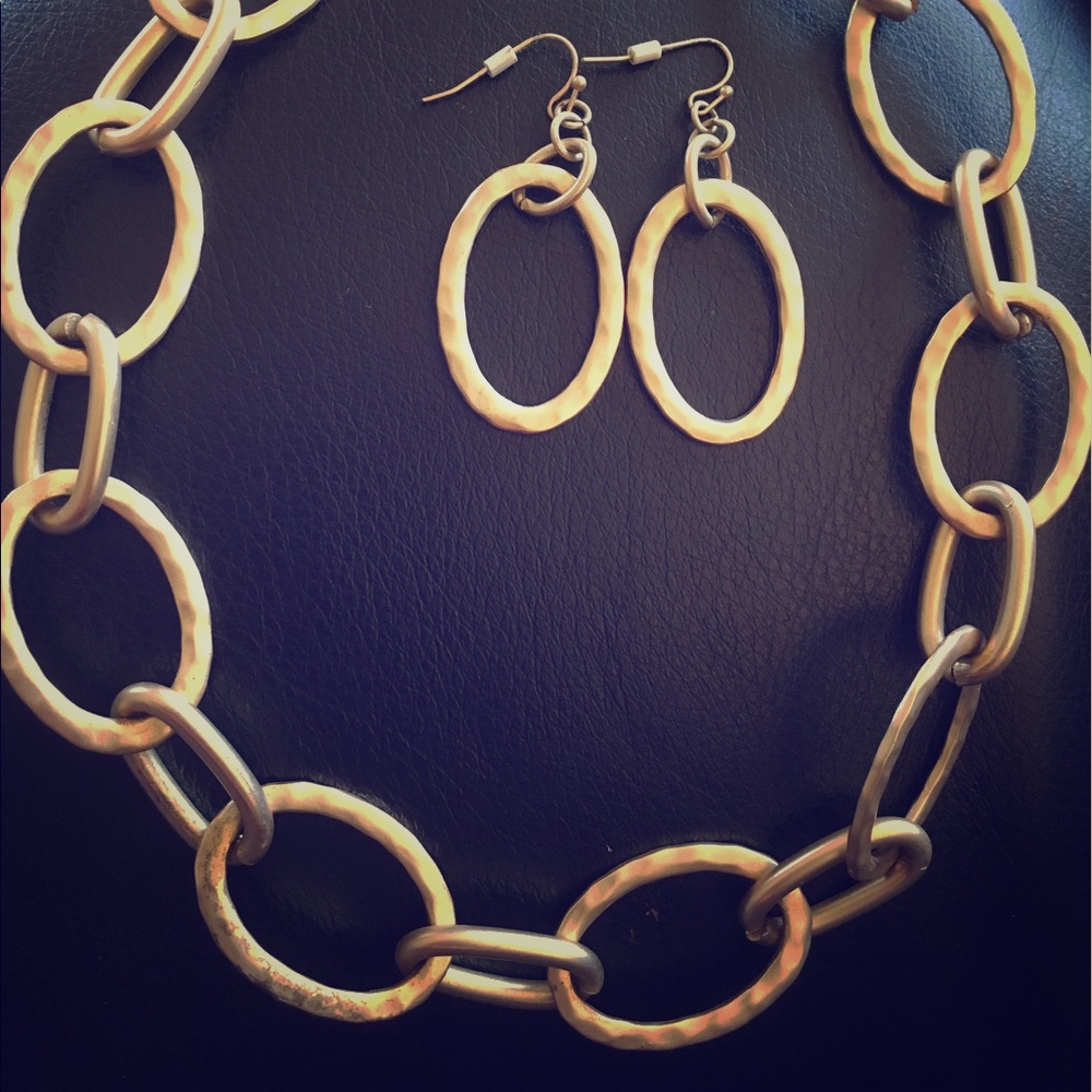 Goldtone chain necklace and earrings set