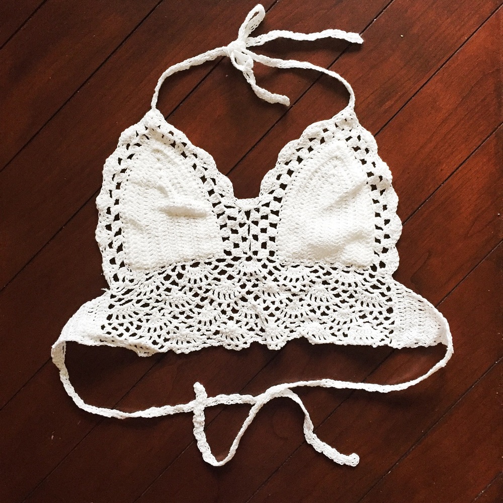 Tan/White Crochet Bra/Halter