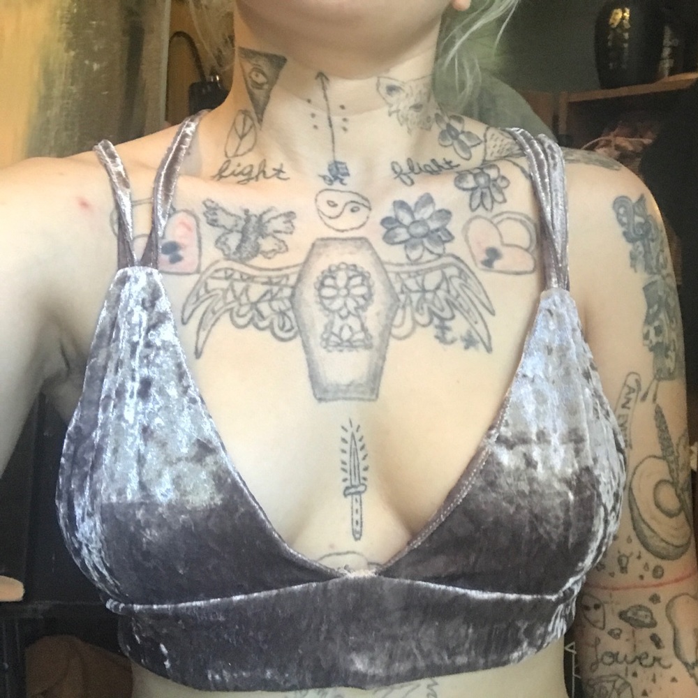 Purpleish grey velvet bra