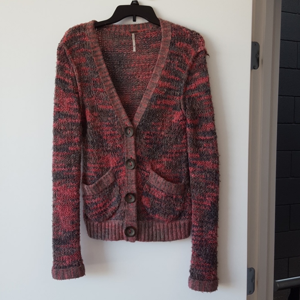 Free People Pink And Gret Knit Cardigan