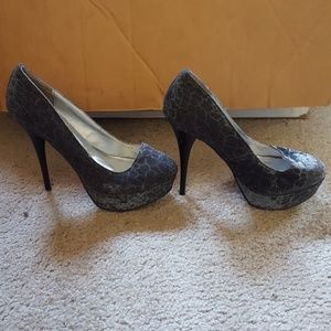 Black, silver, leopard printed pumps