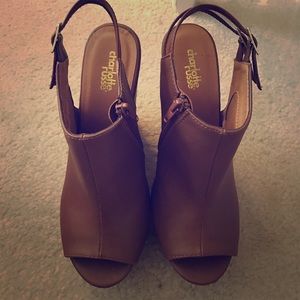 Brown peep-toe, platform wedges, Charlotte Russe